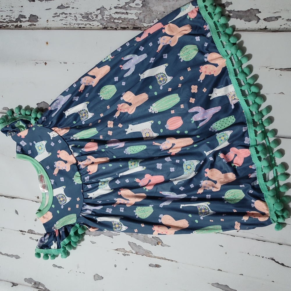COPY - Llama Cactus Print Dress Sz 4 Clover Cottage - Picture 2 of 2